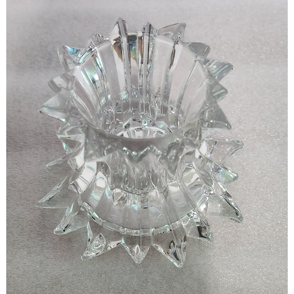 Vintage PartyLite Germany Lead Crystal Aurora Spike Pillar Candle Holder Clear